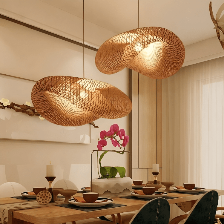 Japanische Wabi Sabi Rattan Pendelleuchte