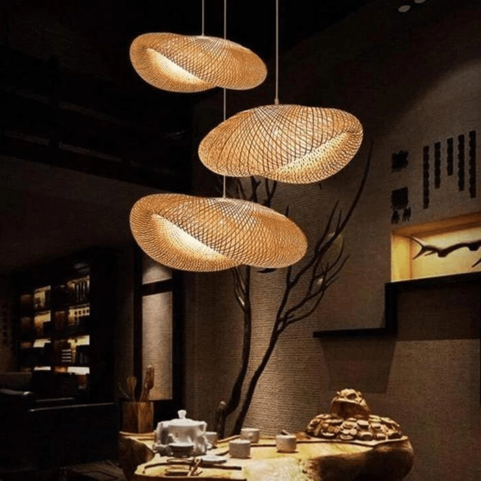 Japanische Wabi Sabi Rattan Pendelleuchte